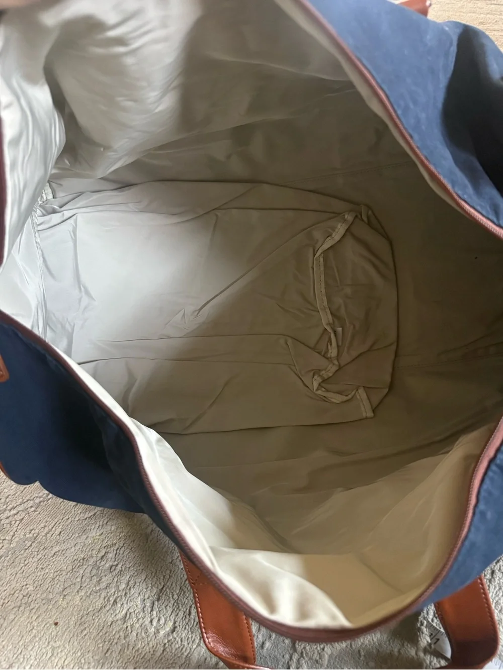 Peter Millar Navy Blue Duffel Bag Crown Seal Canvas Disney Cruise Brown Accents